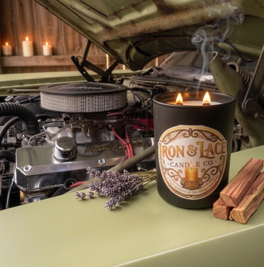 Lonely Outlaw 8.5oz dual-wood wick, 100% soy wax candle